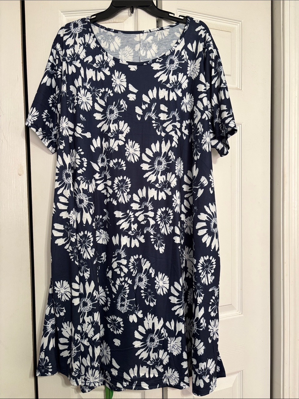 Navy and White Floral Midi Dress - Casual Swing Style